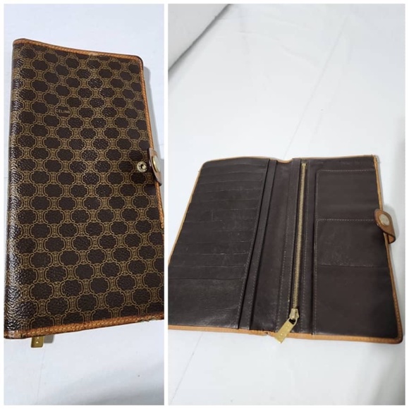 Authentic Celine Vintage Macadam PVC Leather Long Wallet Brown - Picture 11 of 13